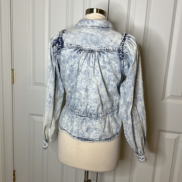 Free People Denim Top Balloon Sleeve Tie Waist SzXS - Picture 4 of 8